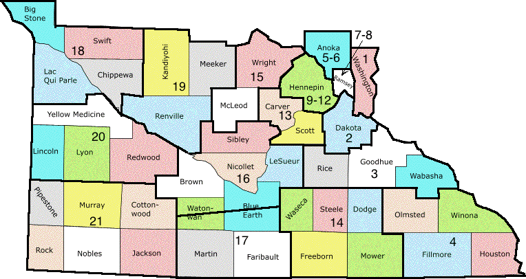 Map of Minnesota South Area with district boundaries
